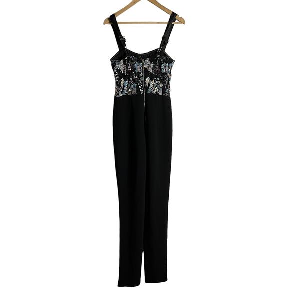 Bronx & Banco Annabell Black Sheer Corset Sequined Sleeveless Jumpsuit Size M - Picture 12 of 16